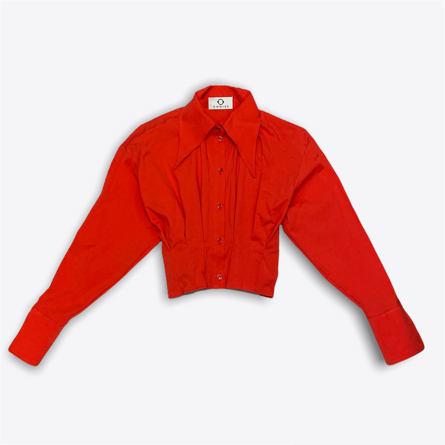 Cropped Pleated Shirt - Red